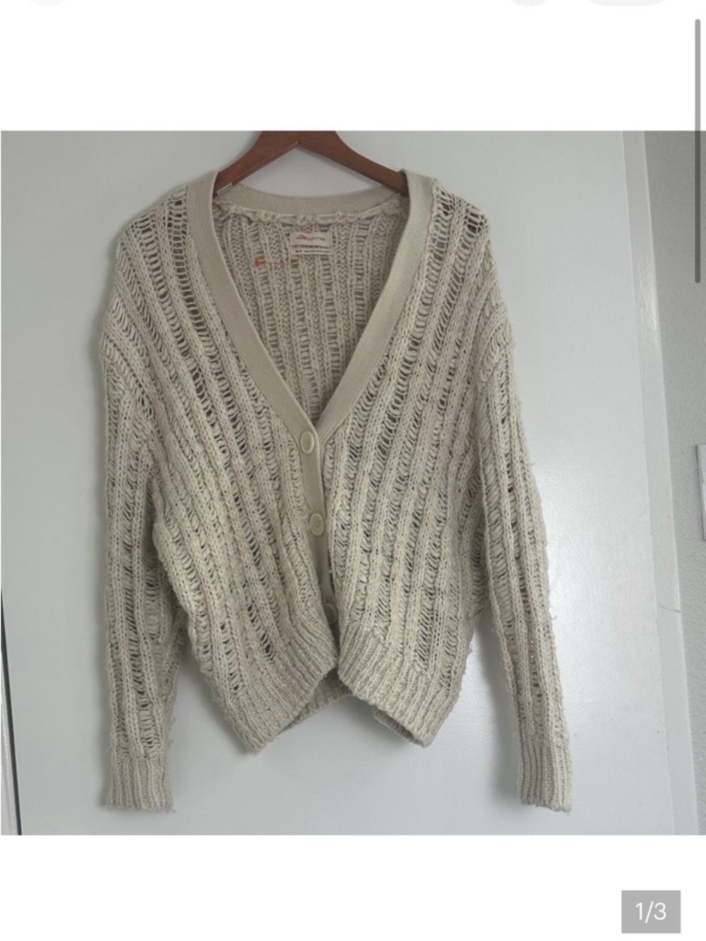 Urban Outfitters Cream Button Up Knit Cardigan | Lightweight Coastal Boho